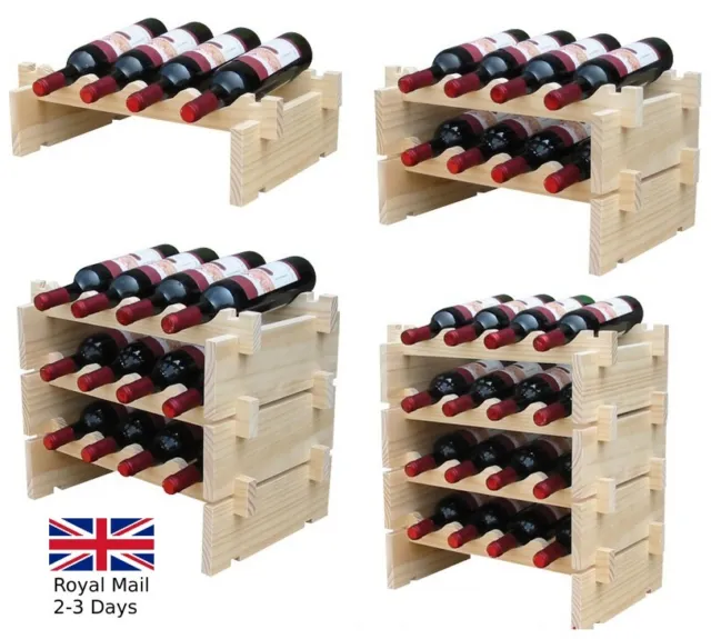 Bottles Stackable Wine Storage 1-4 Tier Rack Solid Wood Wine Display Shelves