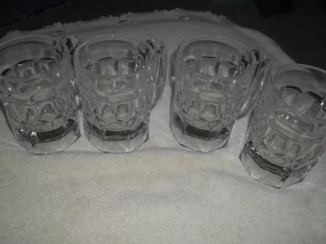 Set of 4 Vintage Clear Glass Beer Mugs-Thumb Print Pattern-8 Ounce - Great Cond