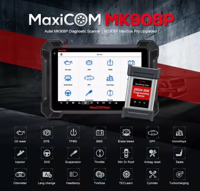 Autel MaxiCOM MK908 Automotive OBD2 & ECU KEY J2534 Coding Diagnostic Scan Tool