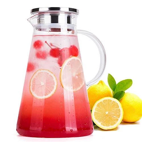 Wisolt 1.8L Carafe Eau Bouteille en Verre Borosilicate avec Acier Inoxydable ...