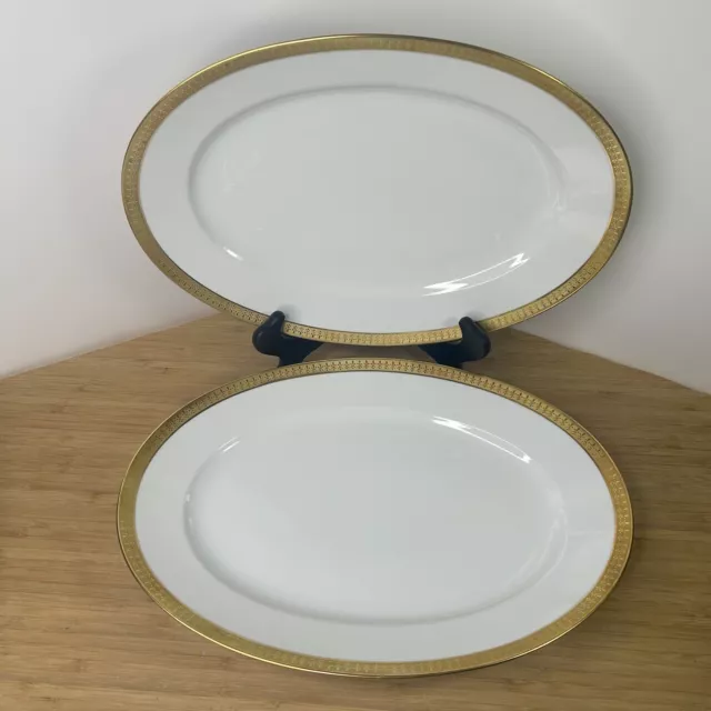 2 Richard Ginori Italy Ponte Vecchio 13" Oval Serving Platters Gold Encrusted