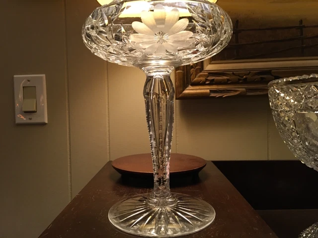 Antique American Brilliant Period ABP Large Cut Glass Footed Comport- Floral