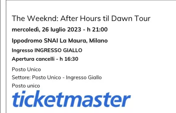 Biglietto THE WEEKND - 26/07/2023 - Ippodromo SNAI, Milano - Ingresso GIALLO