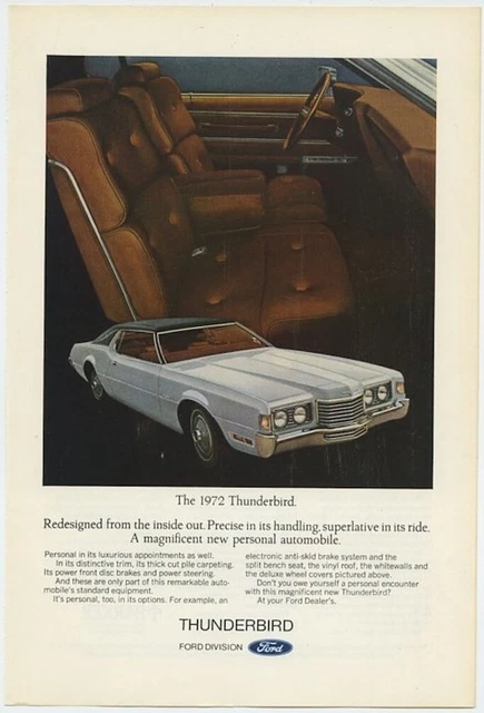 Ford Thunderbird Redesigned From the Inside Out 1972 Vintage Ad