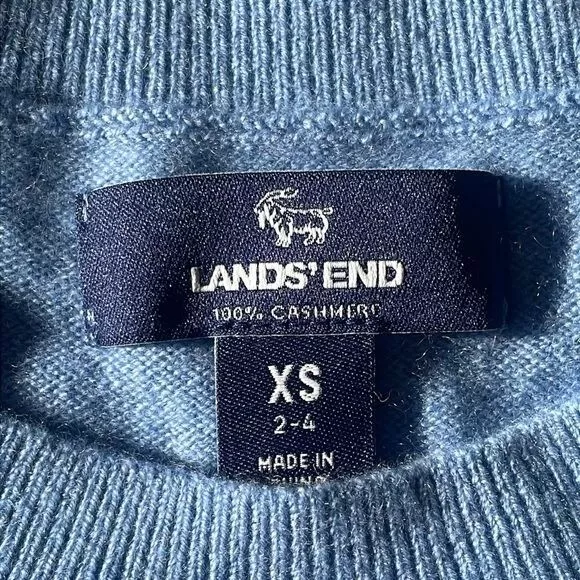 NWT Lands End Womens Dark Cloudy Blue Relaxed Short Sleeve Cashmere Tee Top XS 2