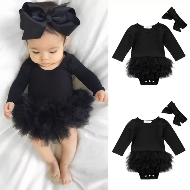 Newborn Kids Baby Girls Black Dress Romper Skirts Outfits Summer Clothes Set