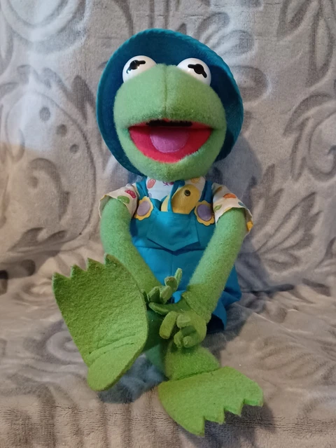 1993 Vintage Kermit the Frog Jim Henson Muppet 16" Plush Animal Blue Overalls