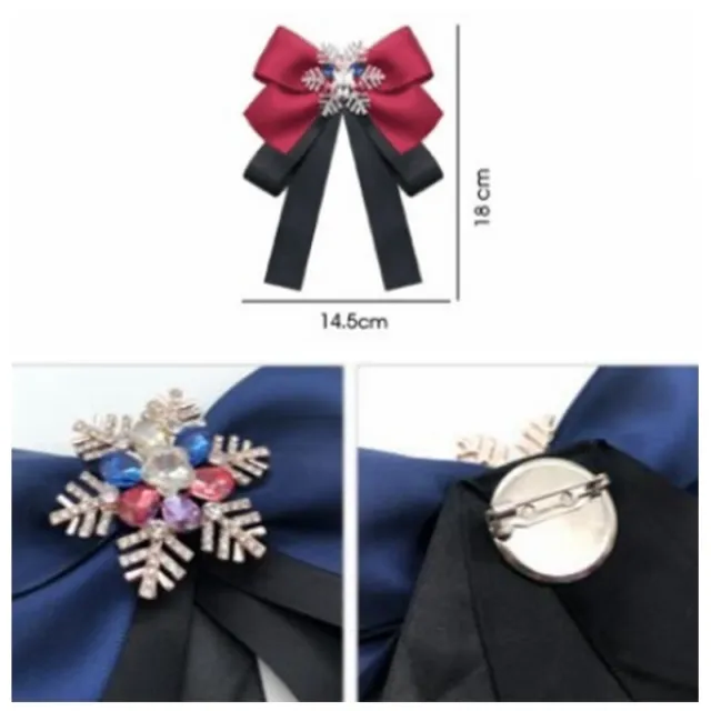 Women's Bow Ties Satin Snowflake Crystal Pin Necktie Party Show Accessory Retro