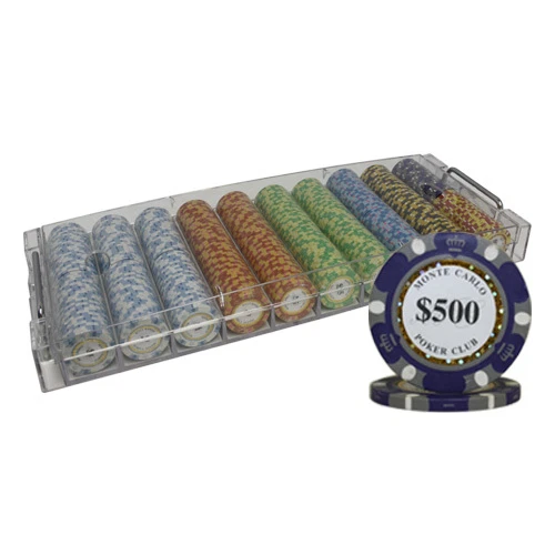 500pcs 14G MONTE CARLO POKER CLUB POKER CHIPS SET ACRYLIC CASE