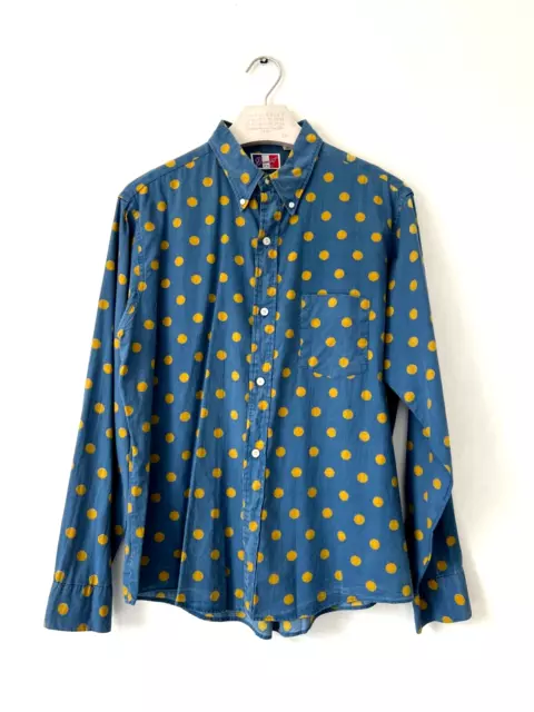 Camicia MOD VINTAGE ANNI 60 Polka Dot Large - XL Blu Giallo DUMONT MIAMI Abbottonata