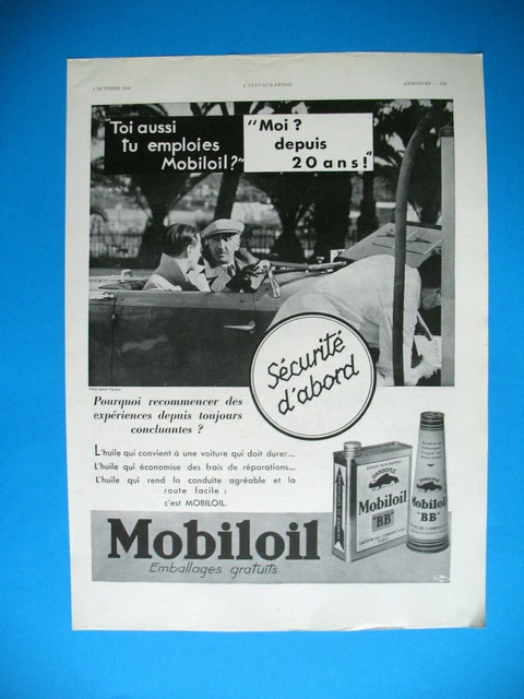 Publicite De Presse Mobiloil Huile Automobile Securite D'abord Ad 1935