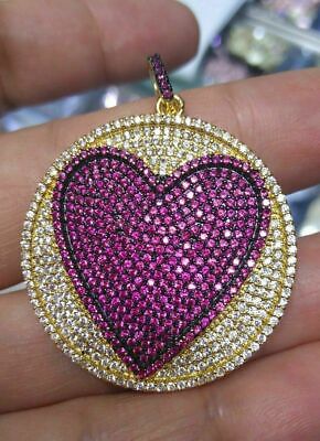 4.82ct Round Cut Pink Ruby Love Heart Women's Pendant in 14K Yellow Gold Finish