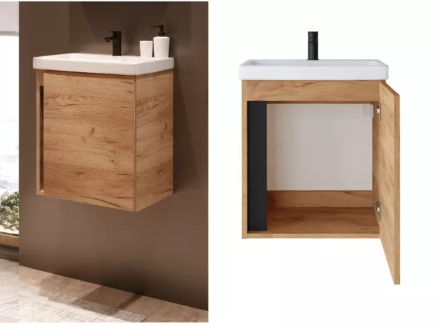 Bathroom Vanity Unit and Basin 500 Cloakroom Sink Wall Cabinet Oak Finish Avir