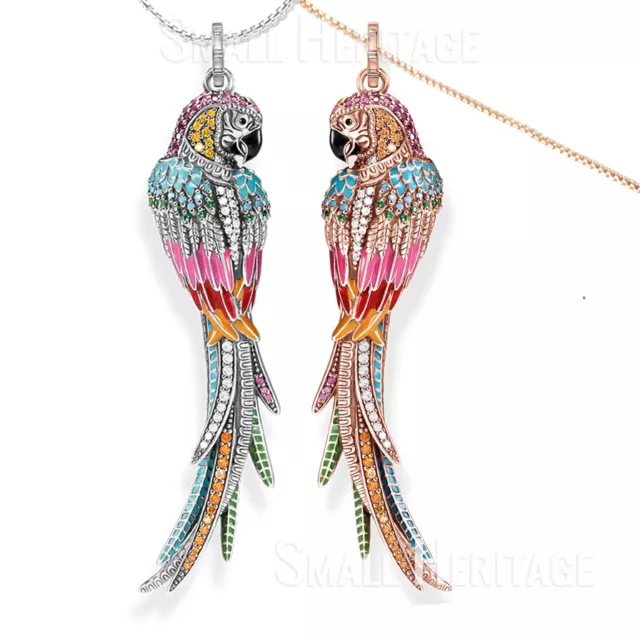 Colorful Parrot Pendant 925 Sterling Silver Necklace Rose Gold & Silver Color