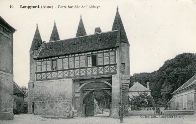 K79 / Dept 02 Cpa 1910 Longpont La Porte Fortifiee De L'abbaye Anime / Neuve