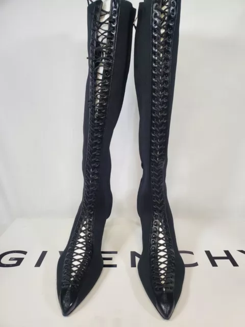 $1595 Givenchy Show Adjustable Lace Up Knee High Boots Black EU 39 US 9 | NEW