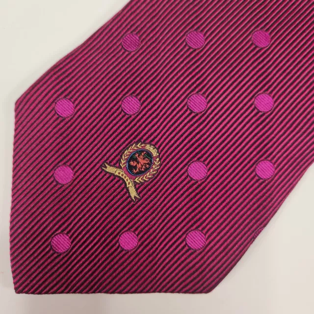 Tommy Hilfiger Neck Tie Mens 57" x 4" Silk Fuschia Polka Dot Stripe Logo USA