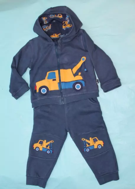 JoJo Maman Bebe boys fleece top & jogging bottoms Truck design age 12-18 months