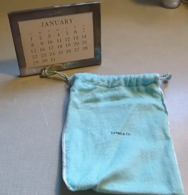 Antique Tiffany & Co Silver Marked Picture Frame W/Bag Italy Calendar Rare Vtg