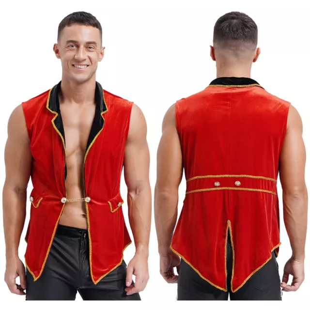 Disfraz para hombre performance abrigo trasero solapa circo showman chaqueta torso