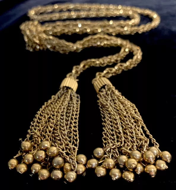 VTG ART DECO Multi- Link Lariat TASSEL NECKLACE - Brass GORGEOUS!