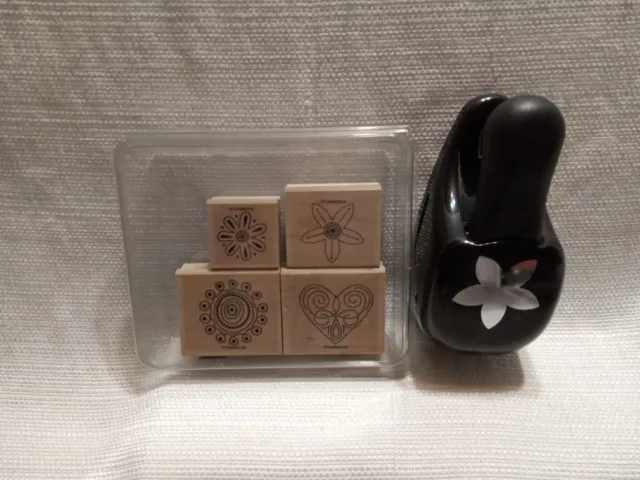 Stampin Up Polka Dot Punches Set Rubber Stamps &  5 Petal Punch Heart Flower