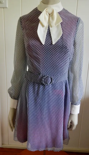 Sport Fashions 1960/70s vintage fabulous polka dot belted dress size 6 - 8
