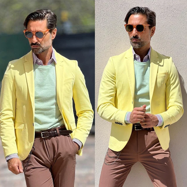 Bright Men's Suit Yellow Slim Jacket Business Party Casual Suit Custom