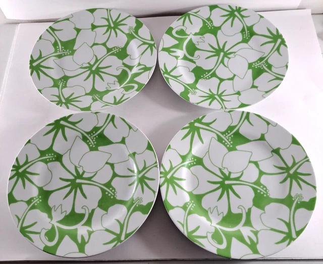 Studio Nova Aloha Green Dinner Plates Set Of 4 Hibiscus Tropical Italy 11"