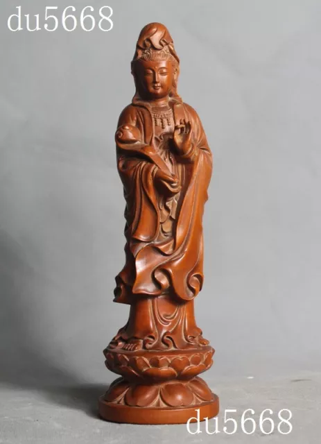 old Chinese boxwood wood hand-carved  Kwan-Yin GuanYin goddess statue