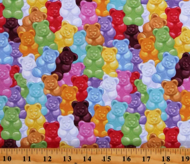 Cotton Gummy Bears Gummies Candies Sweets Food Fabric Print by the Yard D569.67