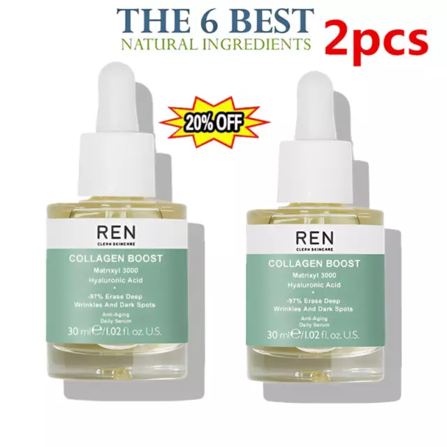 2PCS REN Advanced Collagen Boost Anti Aging Serum, Reduces Wrinkles Face Serum
