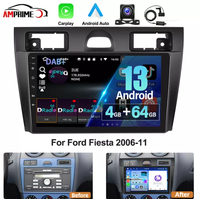 DAB+ Android 13 Carplay 4G+64G Autoradio Für Ford Fiesta MK5 VI 2002-11 GPS Navi