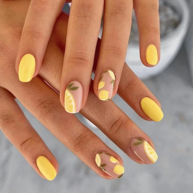 Full Cover Gradient Round Head False Nails Wearable Manicure Nail Tips  Girl