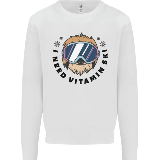 Vitamin Ski Funny Skiing Sloth Kids Sweatshirt Jumper