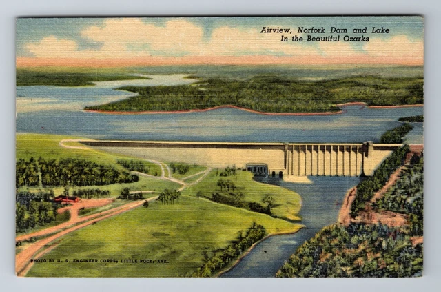 Norfork AR-Arkansas, Aerial Norfork Dam And Lake, Antique, Vintage Postcard