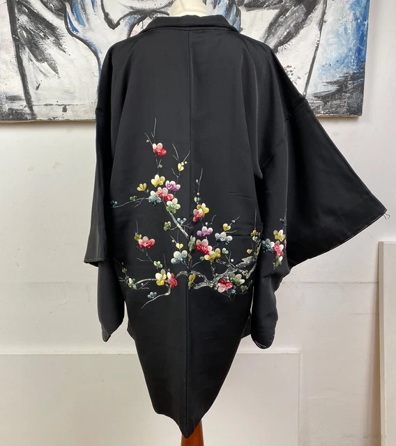 Kimono giapponese originale cucito a mano HAORI con ricami di lusso prugna