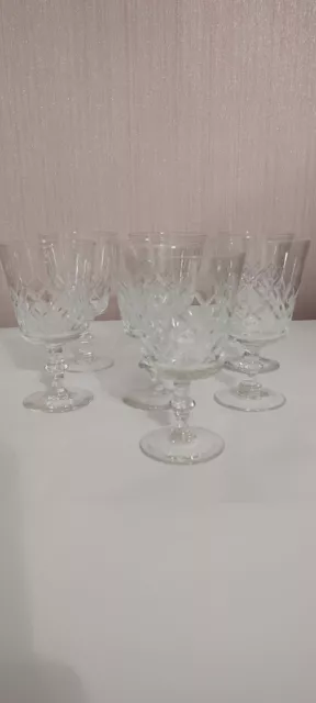 7 Vintage Large Cut Glass Wine Glasses 1940s