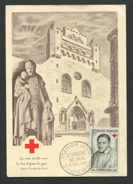 FRANCE MK 1958 ROTES KREUZ VINCENT DE PAUL CARTE MAXIMUM CARD MC CM d4486