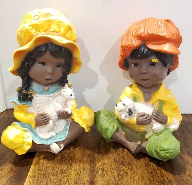 VINTAGE 1974 UNIVERSAL Statuary Co African American Boy Girl Statues