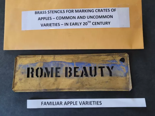 RARE Antique Brass Apple Crate "ROME BEAUTY" Stencil in Very Good Condition