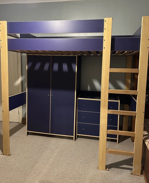 IKEA HIGH HI Sleeper Loft Bunk Bed Wardrobe Chest Of Drawers Blue Child