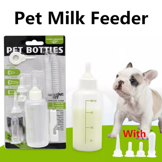 60ML Puppy Kitten Feeding Bottle Pet Dog Cat Nursing Water Milk Feeder Kit 6 Pcs