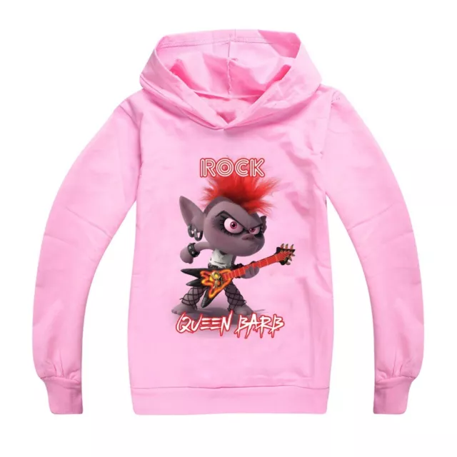 Felpa con cappuccio nuova ragazzo ragazza trolls rock queen barb casual pullover top 2