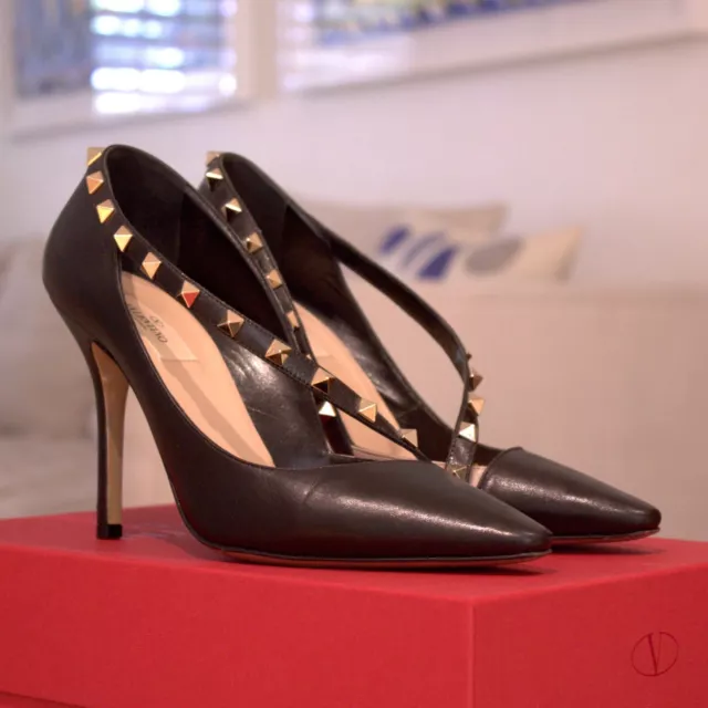 Valentino Nappa Rockstud Cross Strap d'Orsay High Heel (Size 39: US Size 8)
