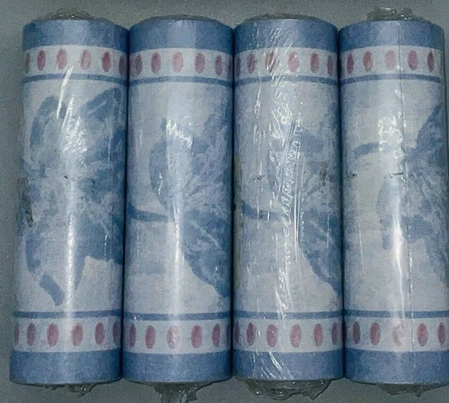 Lote de 4 - Hojas azules y rosa ovalado papel tapiz decorativo borde de Brewster 5 yardas
