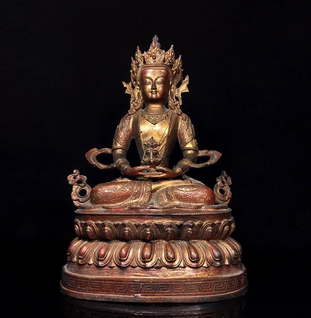 37CM Old Chinese Bronze Gilding Statue Buddha CK111