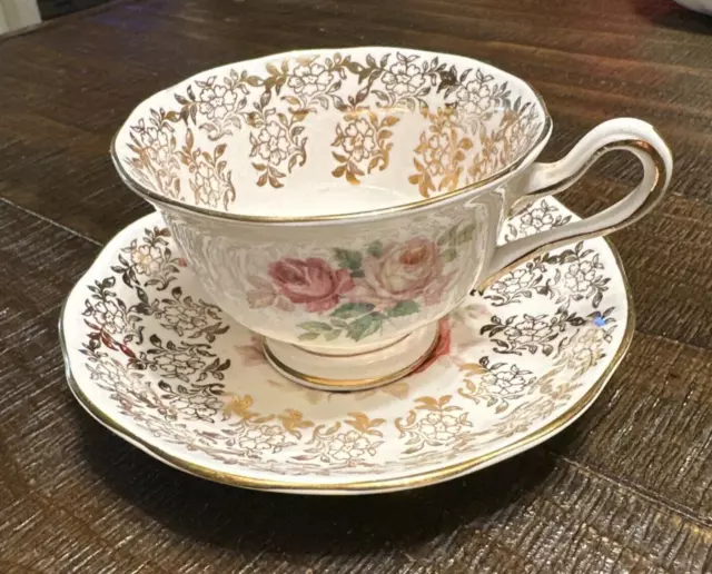 Vintage Royal Albert Bone China  Pink  Rose Teacup & Saucer Gold Trim England #4