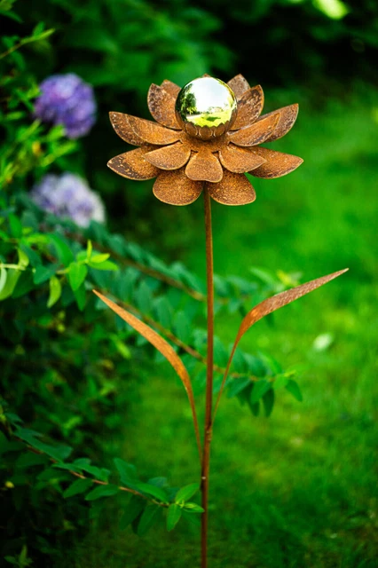 Gartenstecker Pusteblume Aus Metall – 134 Cm Hoch, Rostoptik, Wetterfeste Gartendeko Aus Stahlblech