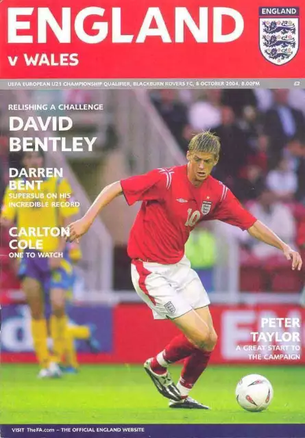 ENGLAND v WALES EURO U21 CHAMP QUALIFIER 8 Oct 2004 FOOTBALL PROG, BLACKBURN